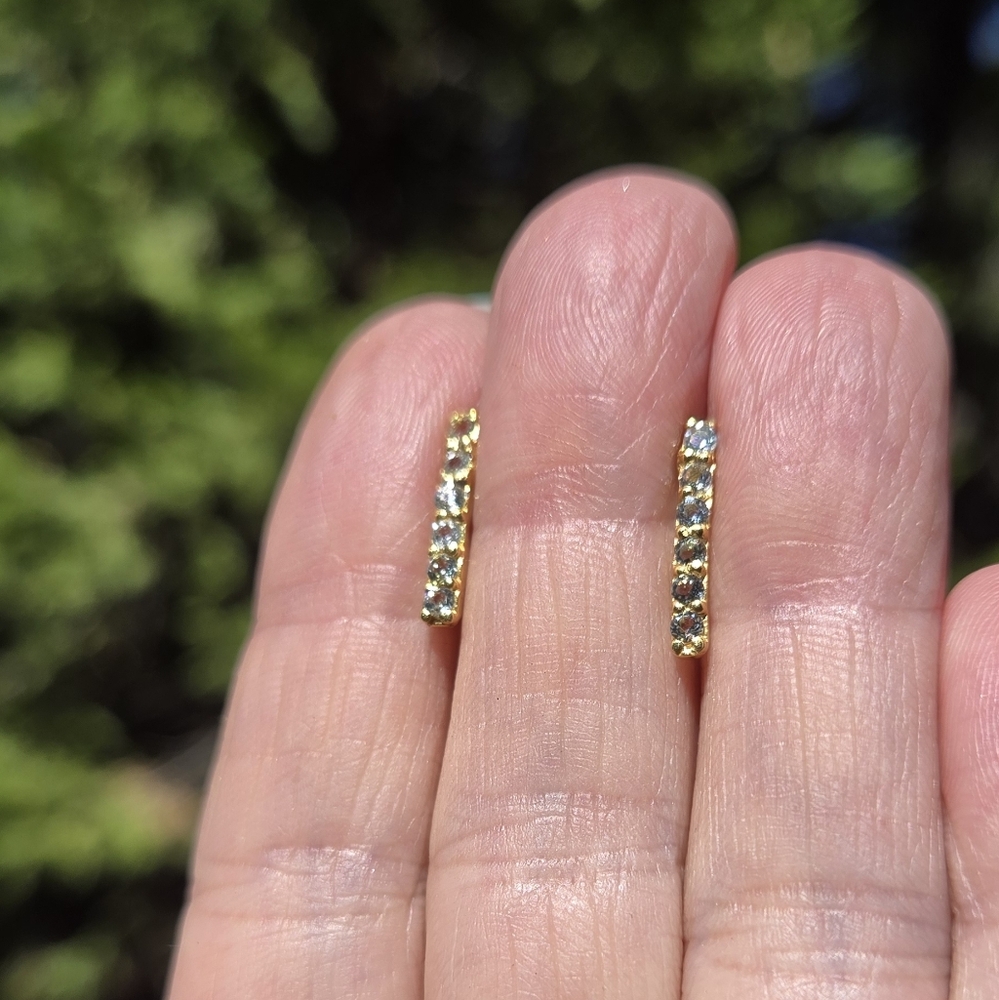 Blue Topaz Natural Gemstone Sterling & Gold Bar Earrings 3k Each - Picture 5 of 9